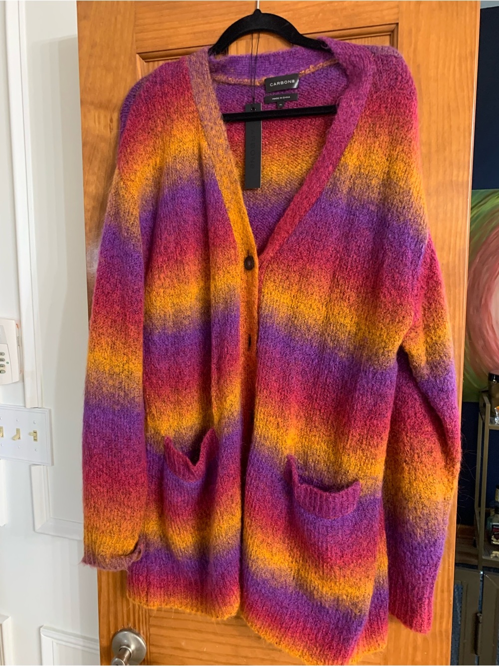 Carbon38 Multicolor Stripe Mohair-Blend Cardigan - Pink, Yellow, Purple